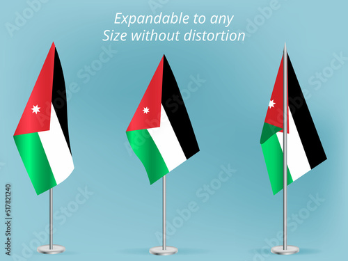 Flag of Jordan with silver pole.Set of Jordan's national flag