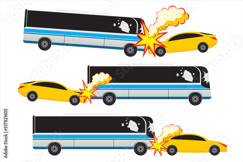 Traffic accident. Bus crash concept illustration. Crash on the road