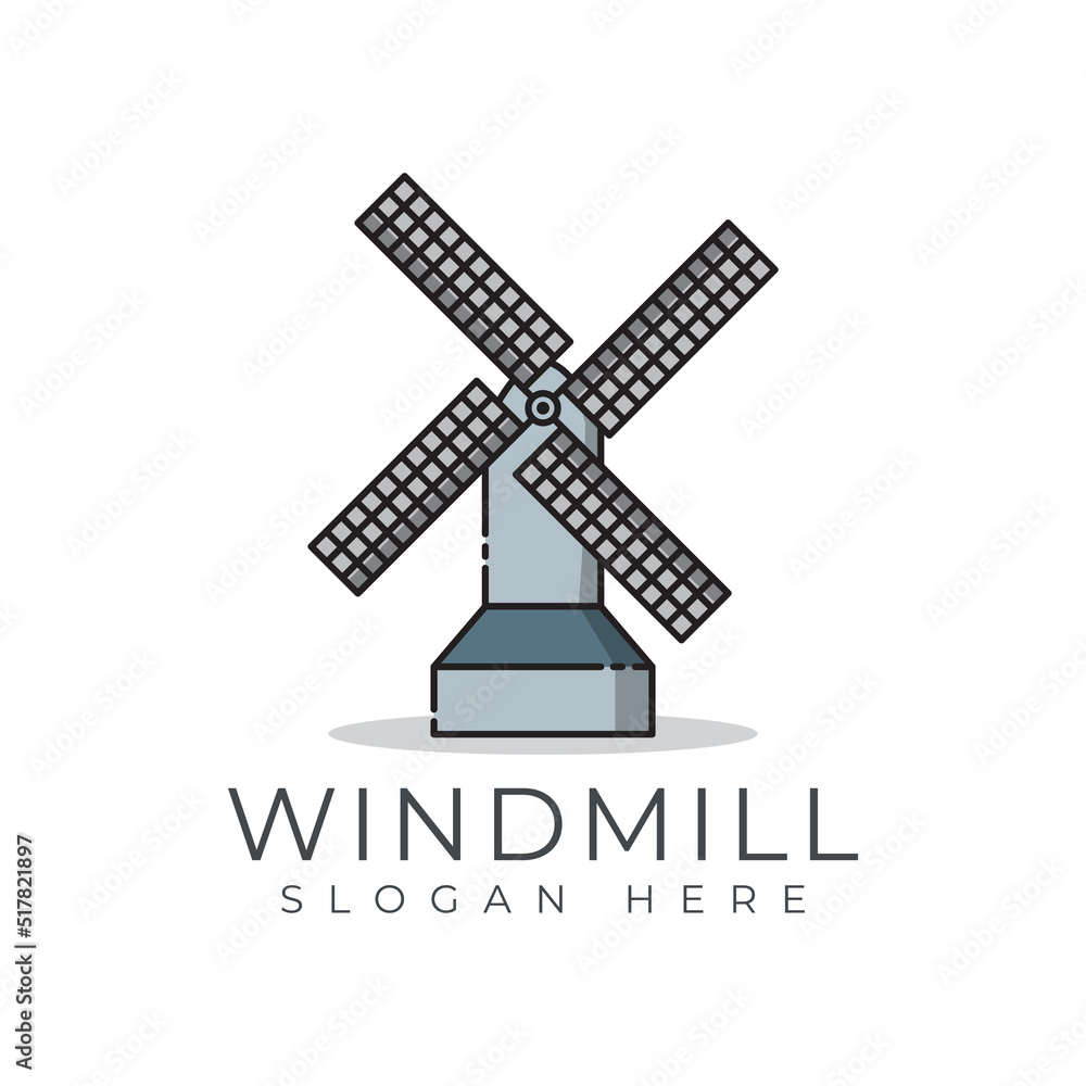 windmill logo design simple monoline style design concept with color windmill logo design simple monoline style design concept with color