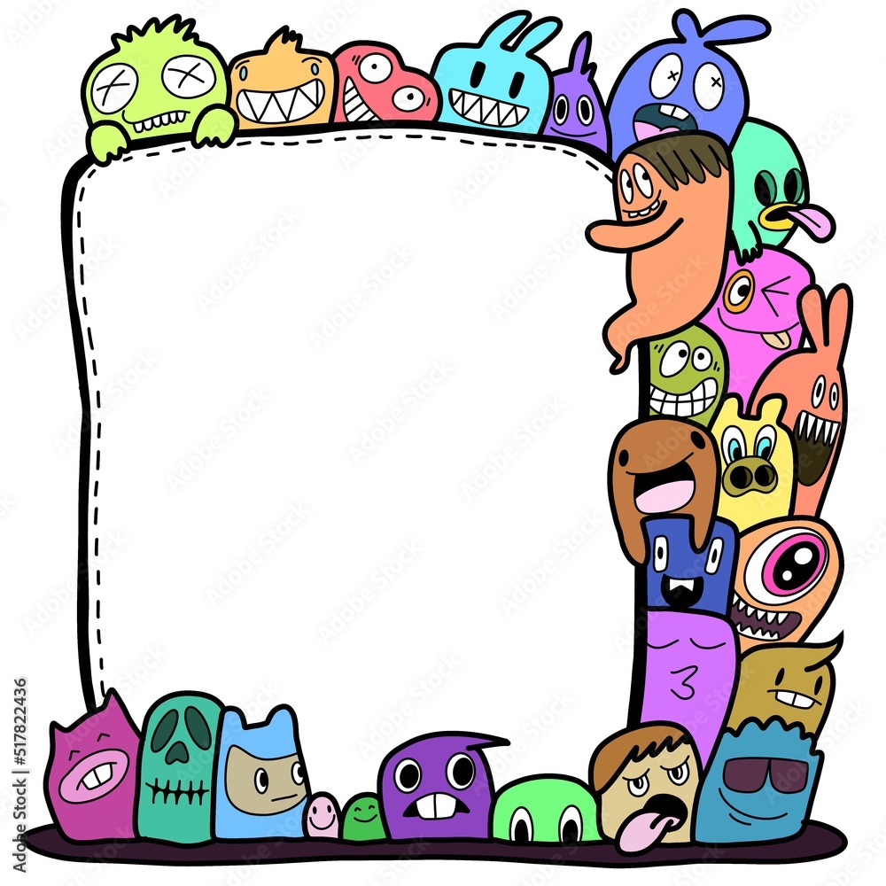 Naklejka premium hand drawn doodle Funny monsters Doodle and Memo board space for text.