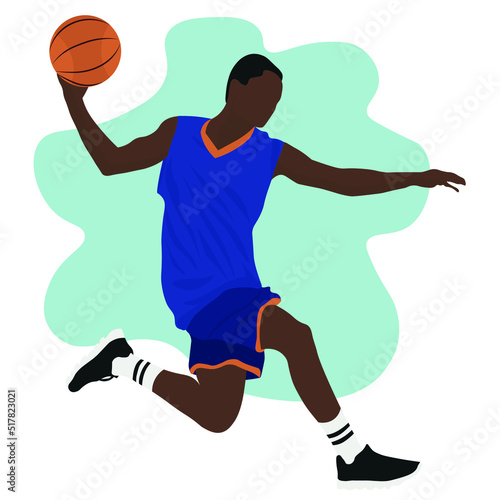 Jumping African-American basketball player on white background
