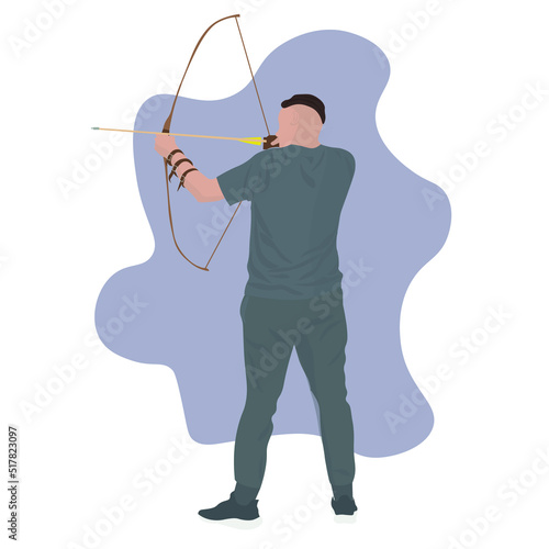 Male archer with bow on white background
