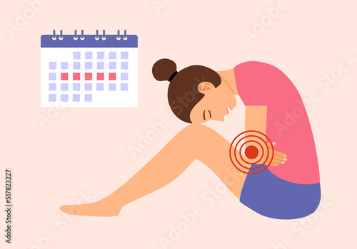 Woman having period pain concept vector illustration. Menstrual cramps.