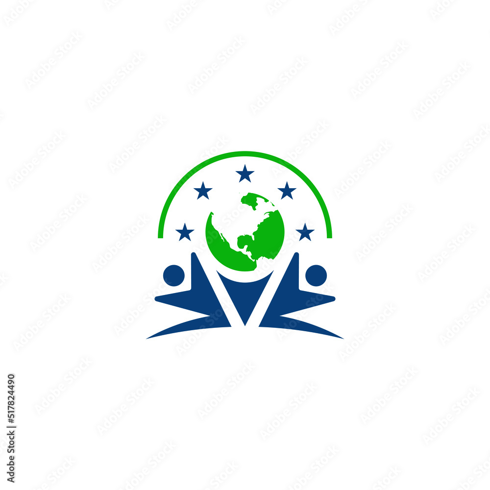 People care logo with world and star vector design