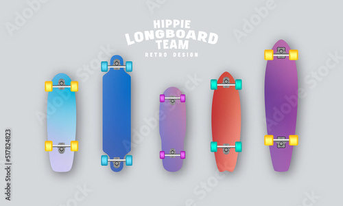 Set of blurred prints on longboards in minimal style
