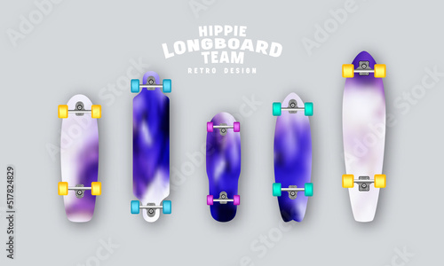 Set of blurred prints on longboards