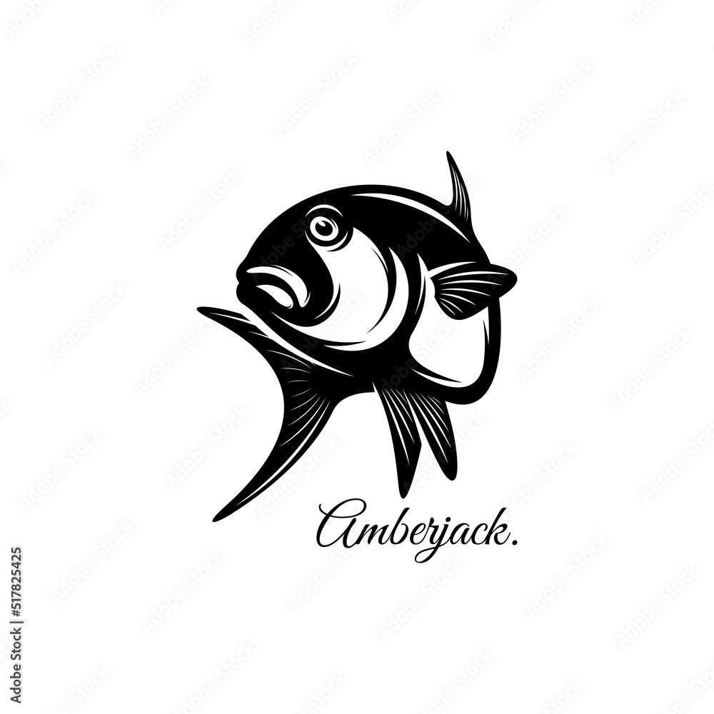 Fototapeta premium Silhouette Amberjack fish logo icon. Isolated on black and white.