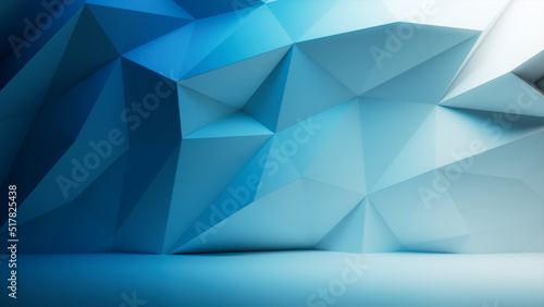 Futuristic Product Stage with Blue and White 3D Wall. Premium Architectural Wallpaper. photo