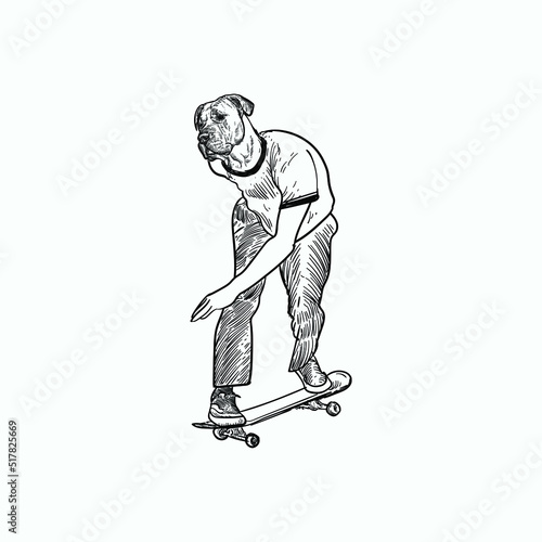 Vintage hand drawn sketch skate dog