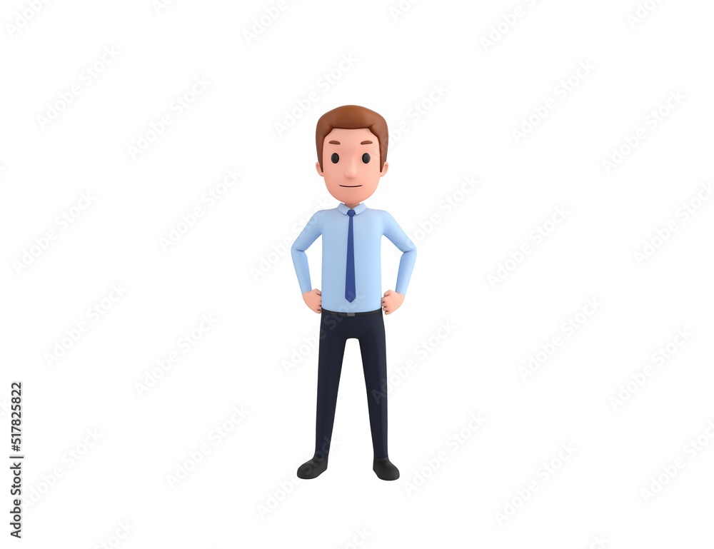 Businessman character with hands on hip in 3d rendering. Businessman character with hands on hip in 3d rendering.