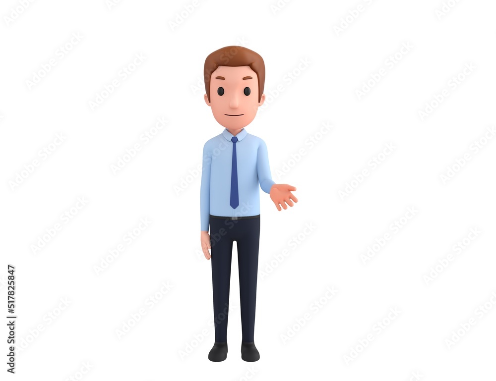 Businessman character giving his hand in 3d rendering. Businessman character giving his hand in 3d rendering.