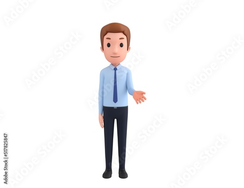 Businessman character giving his hand in 3d rendering.