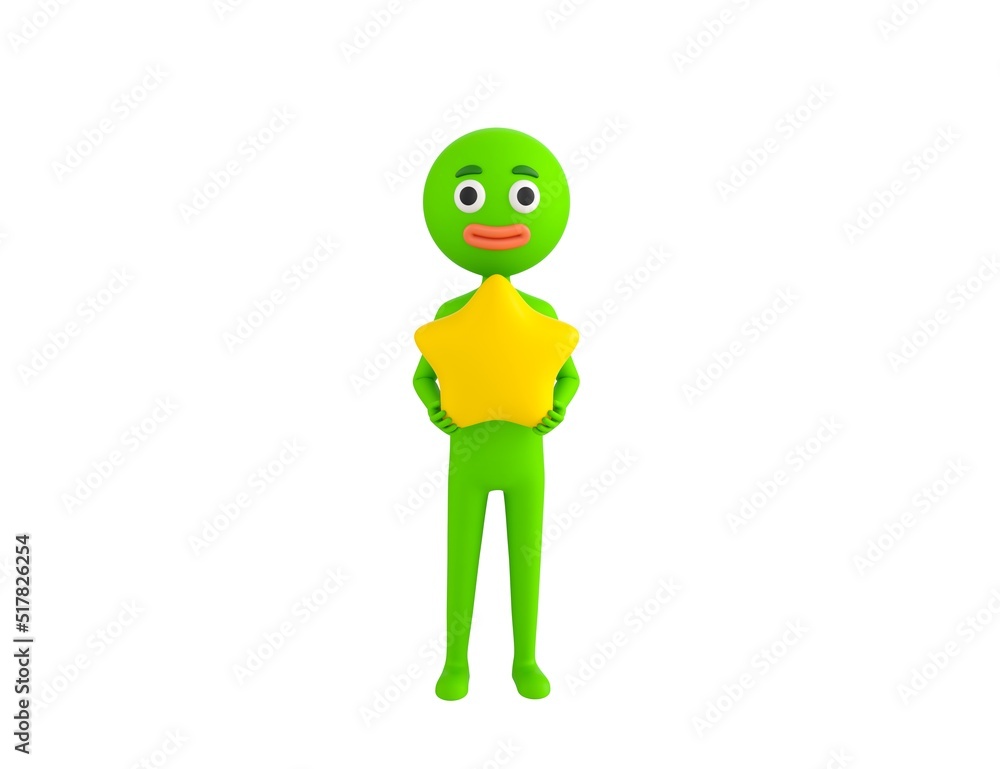 Green Man character holding star in 3d rendering. Green Man character holding star in 3d rendering.