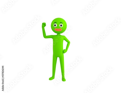 Green Man character raising right fist in 3d rendering.