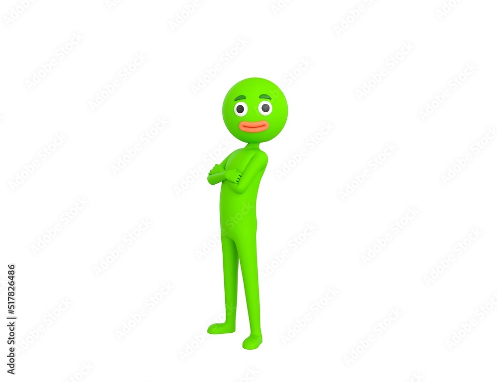 Green Man character cross arms and looking to camera in 3d rendering. Green Man character cross arms and looking to camera in 3d rendering.