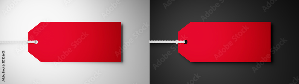 Obraz premium 赤色のタグ。白背景と黒背景セット。