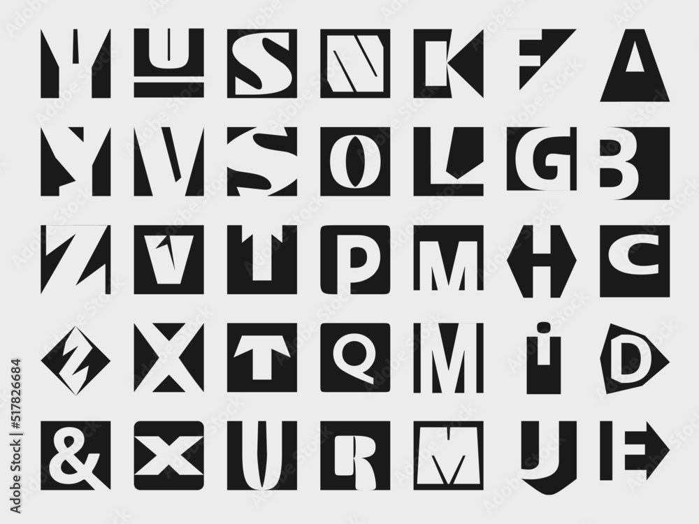 Monogram set of alphabet letter logo elements symbols. Square geometric font icon vector stock Monogram set of alphabet letter logo elements symbols. Square geometric font icon vector stock