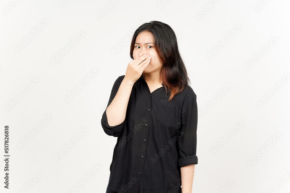 Smelling something stinky and disgusting of Beautiful Asian Woman Isolated On White Background Smelling something stinky and disgusting of Beautiful Asian Woman Isolated On White Background