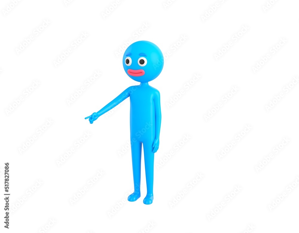 Blue Man character pointing to the ground in 3d rendering. Blue Man character pointing to the ground in 3d rendering.