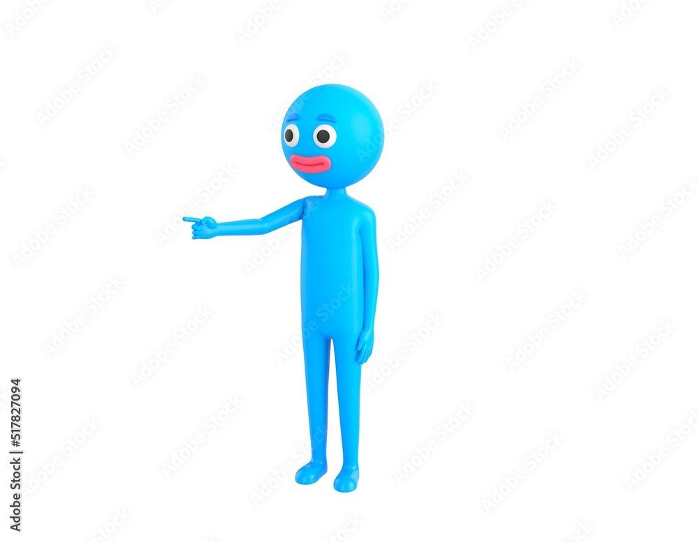 Blue Man character pointing finger to the left in 3d rendering. Blue Man character pointing finger to the left in 3d rendering.