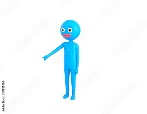 Blue Man character pointing to the ground in 3d rendering. © Baria