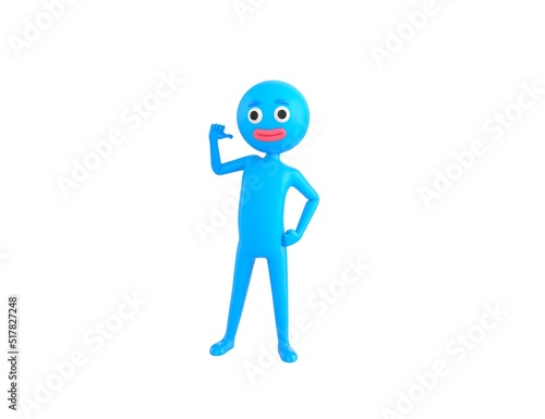 Blue Man character pointing to himself in 3d rendering.