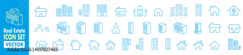 ビル 建物 家 アイコン Simple building and houses line icon set