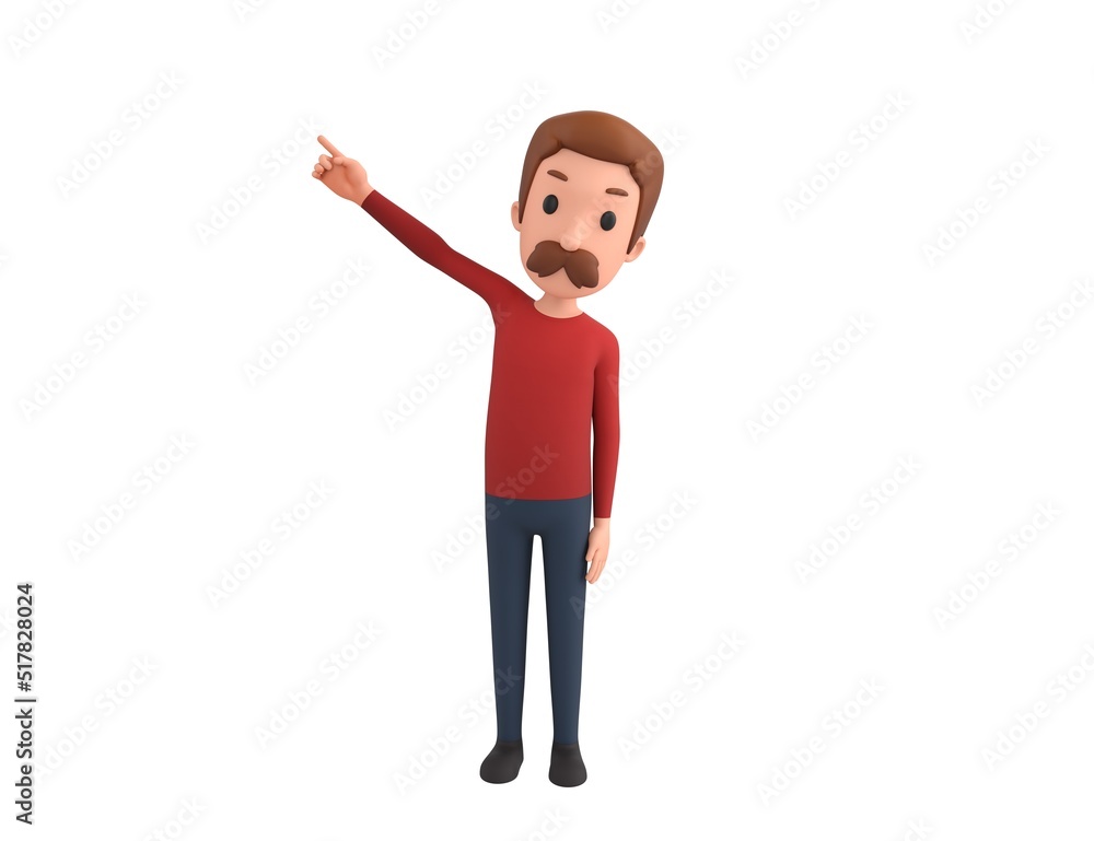 Man wearing Red Shirt character pointing up his index finger in 3d rendering. Man wearing Red Shirt character pointing up his index finger in 3d rendering.