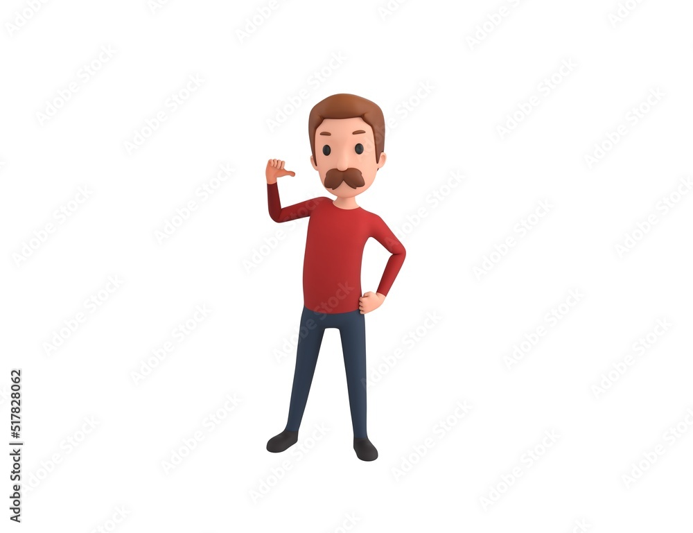 Man wearing Red Shirt character pointing to himself in 3d rendering. Man wearing Red Shirt character pointing to himself in 3d rendering.