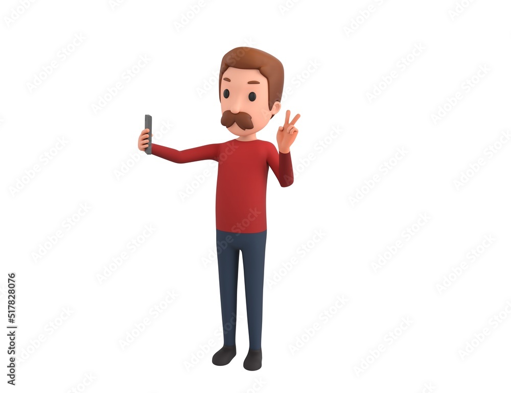 Man wearing Red Shirt character taking selfie in 3d rendering. Man wearing Red Shirt character taking selfie in 3d rendering.