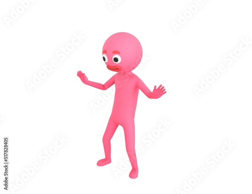 Pink Man character surprise and shocked in 3d rendering.