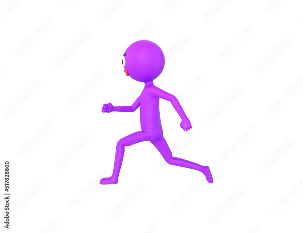 Purple Man character running to the left side in 3d rendering. Purple Man character running to the left side in 3d rendering.