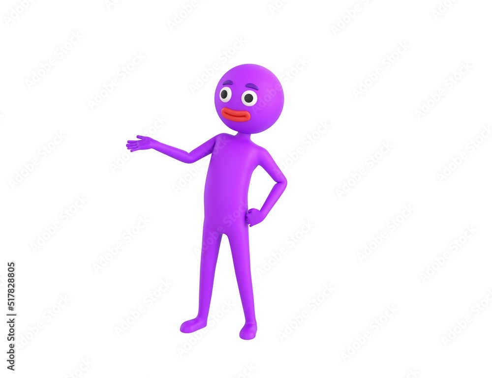 Purple Man character open hand palm in 3d rendering. Purple Man character open hand palm in 3d rendering.