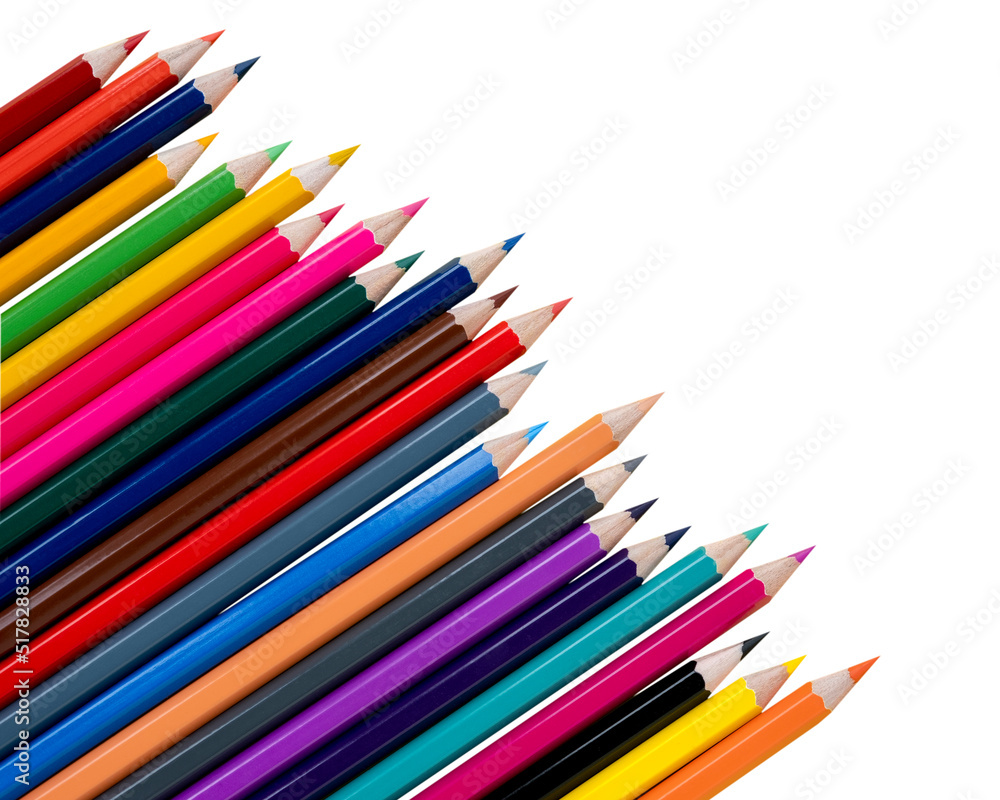 Fototapeta premium Isolate. Colored wooden pencils set close-up. Top view.