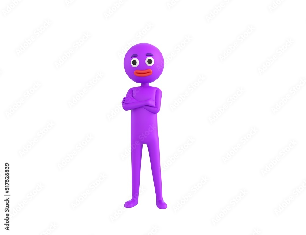Purple Man character smiling with arms crossed in 3d rendering. Purple Man character smiling with arms crossed in 3d rendering.
