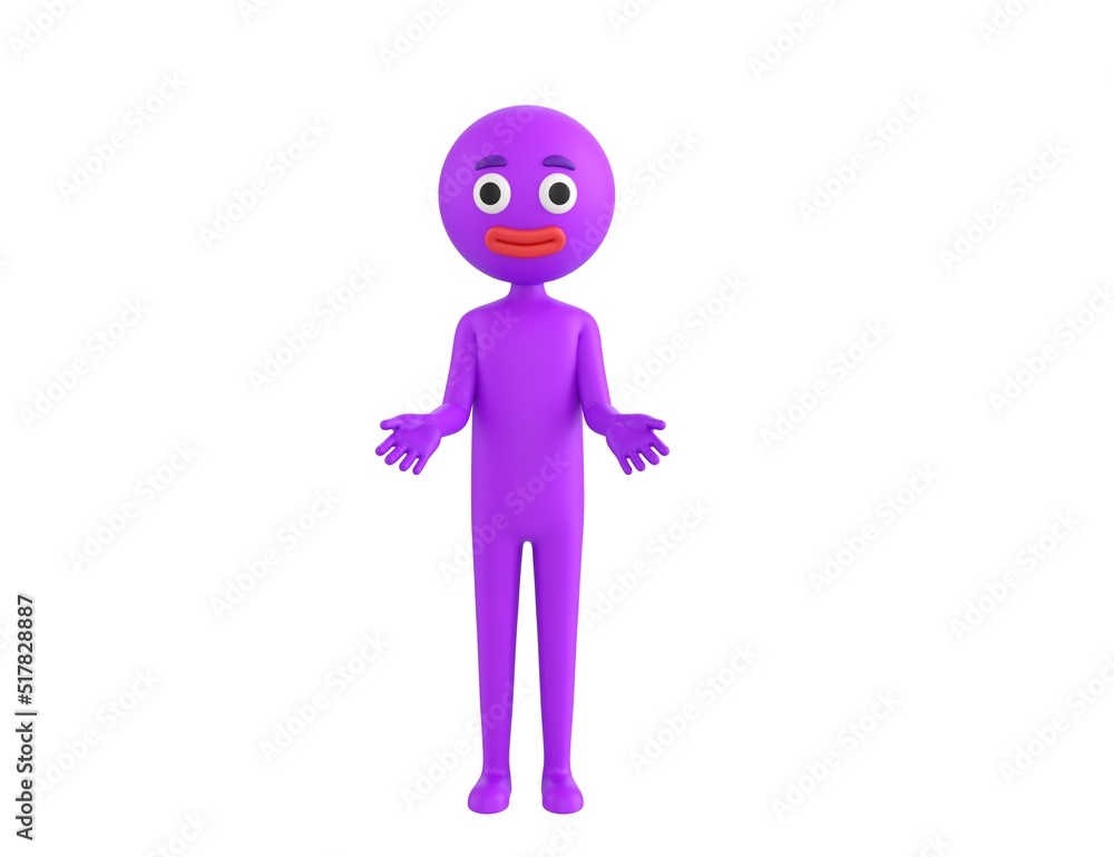 Purple Man character show welcome gesture in 3d rendering. Purple Man character show welcome gesture in 3d rendering.