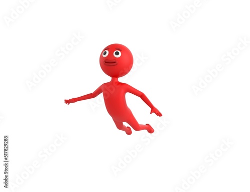 Red Man character flying in 3d rendering.