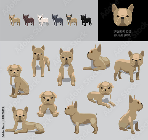 Dog French Bulldog Cartoon Vector Illustration Color Variation Set 