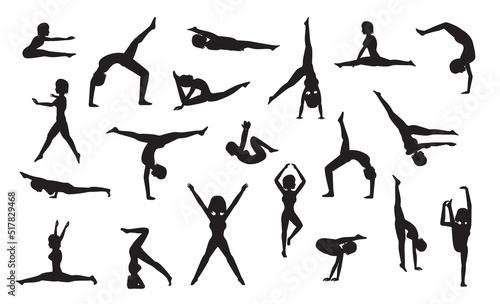 Gymnastic Silhouettes Poses Manga Cartoon Vector Illustration

