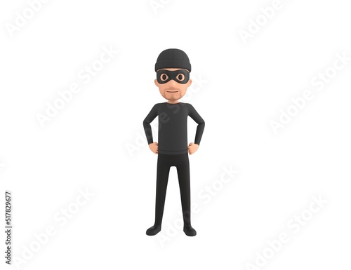 Robber character with hands on hip in 3d rendering.