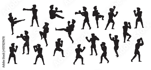 Boxing Silhouettes Poses Manga Cartoon Vector Illustration
