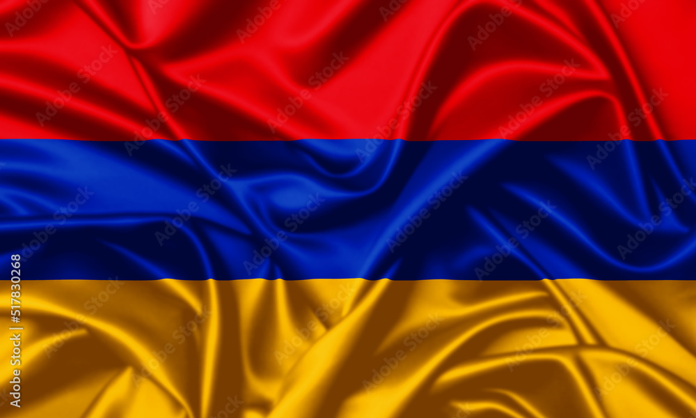 Fototapeta premium Armenia waving flag close up satin texture background
