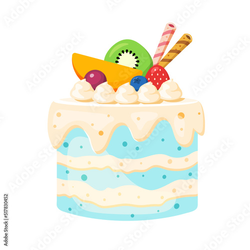 Tropical cake with many kinds of fruit