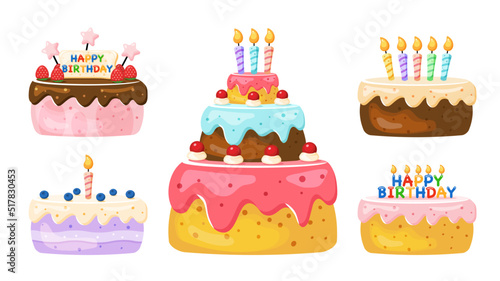Birthday cake collection in vector illustration