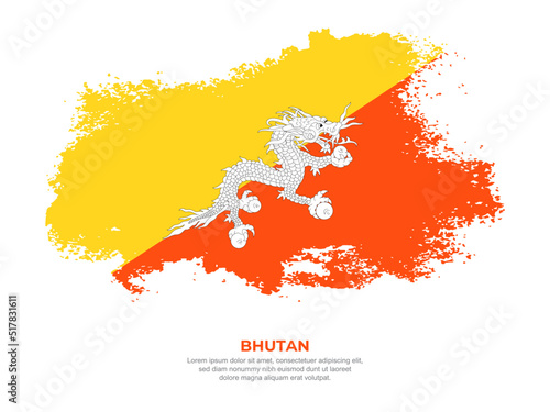 Vintage grunge style Bhutan flag with brush stroke effect vector illustration on solid background