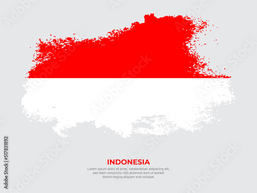 Vintage grunge style Indonesia flag with brush stroke effect vector illustration on solid background