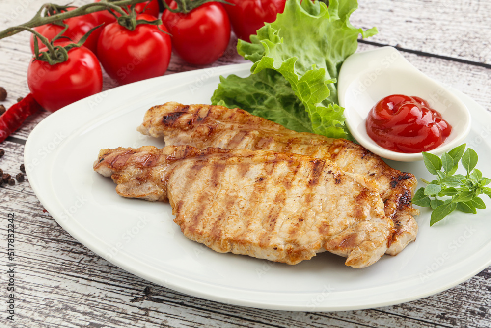 Grilled pork steak with ketchup Grilled pork steak with ketchup