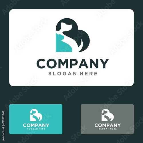 Pet care shop dog with cat logo icon vector template graphic illustration