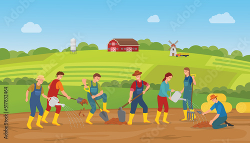 farmer people character team man and woman with some activity farming with modern flat style