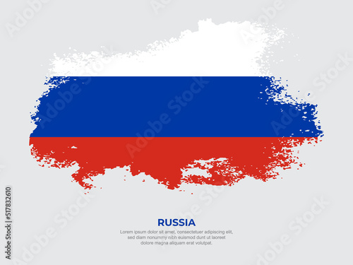 Vintage grunge style Russia flag with brush stroke effect vector illustration on solid background